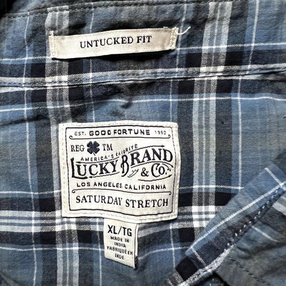 Lucky Brand Men's Blue Plaid Shirt, XL, Untucked Fit - Picture 3 of 7